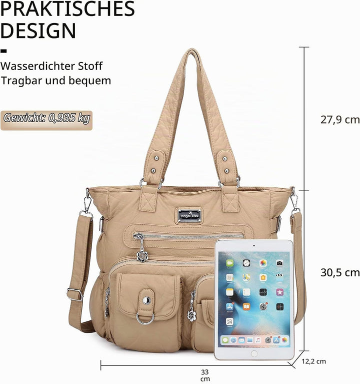 AngelKiss Handtasche Damen Schultertasche Multifunktionale Umhängetaschen Gewaschenes Veganes Leder