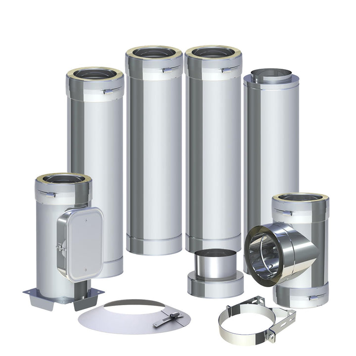 Edelstahl-Schornstein Ø 150mm Bausatz 5,2m Kamin doppelwandig 25mm Isolierung 0,5mm Wandstärke wirks