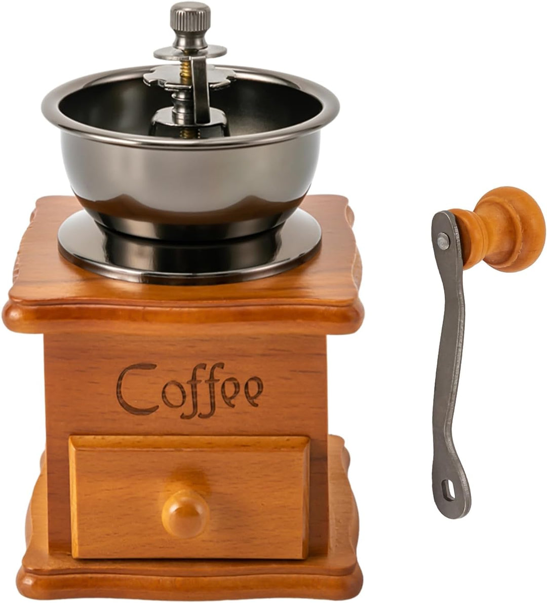 Kaffeemühle Manuell, Retro Handkaffeemühle mit Handkurbel und Holz Schublade, Kaffee Handmühle für E