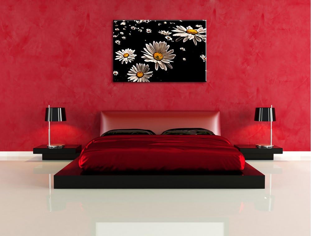 Pixxprint Dark viele kleine Margaritenauf Leinwand, XXL riesige Bilder fertig gerahmt mit Keilrahmen