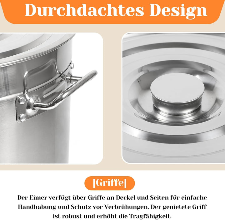 70L Kochtopf, 45cm Topf Gross Edelstahl Suppentopf mit Versenkbarer Deckel und Griffe, Kochtöpfe Hoc