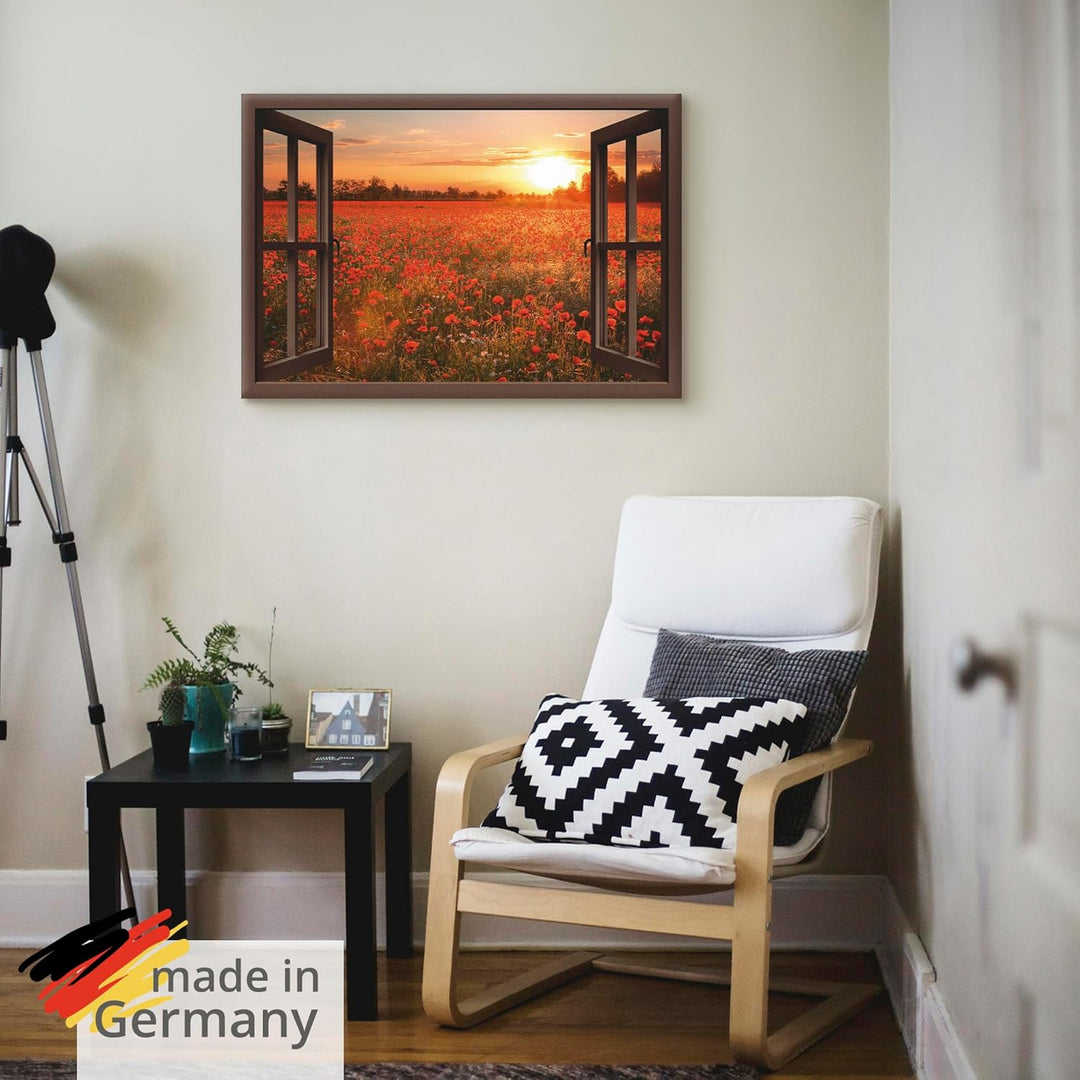 Artland Leinwandbild Wandbild Bild auf Leinwand 100x70 cm Wanddeko Fensterblick Fenster Natur Botani