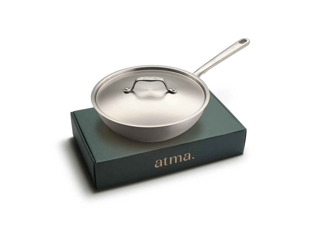 Atma - Wok Edelstahl 24 cm - 3-lagig - mit Deckel - PFAS- &amp; PTFE-frei | Genieteter Griff - Edelstahl