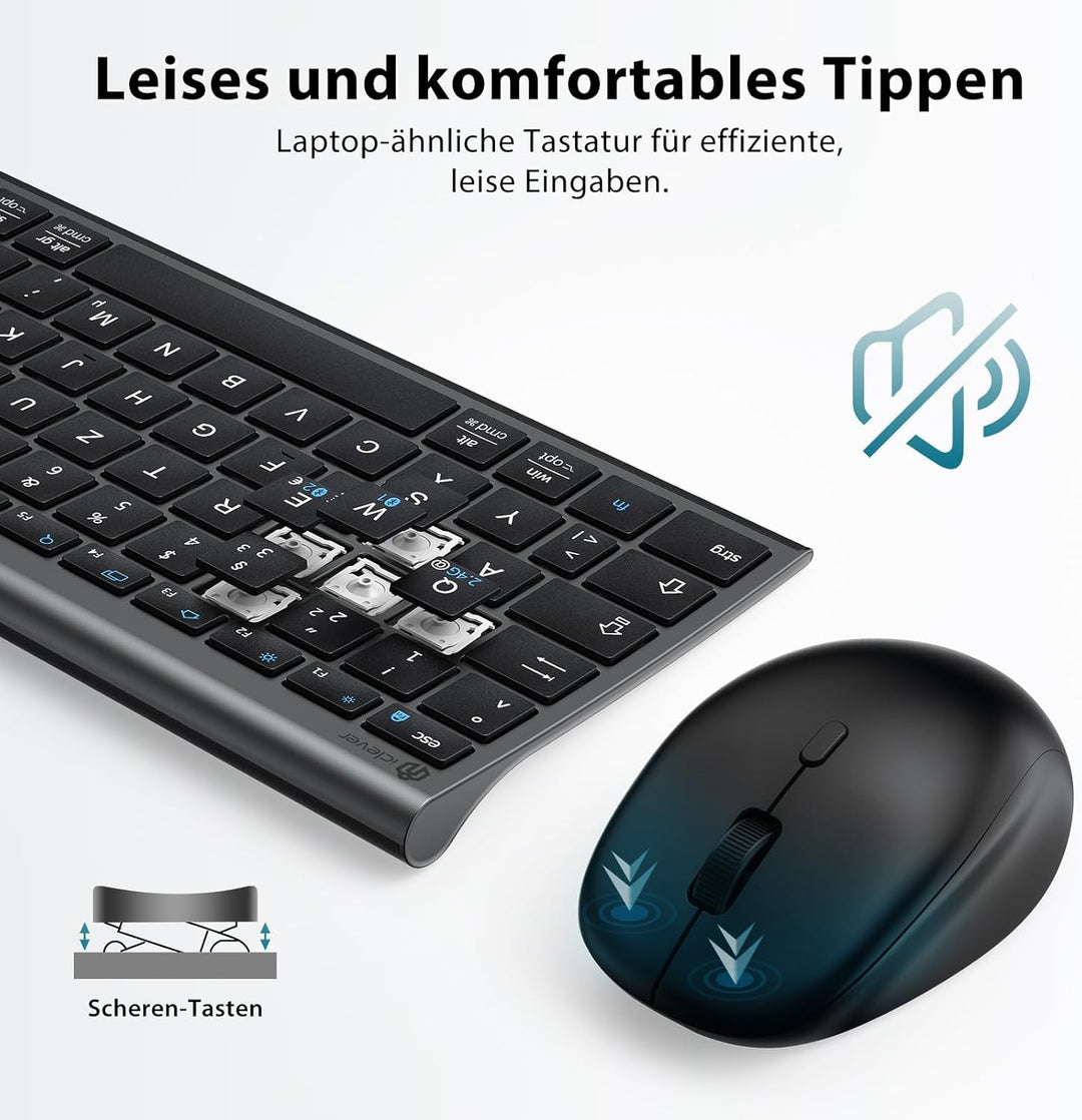 iClever Bluetooth Tastatur mit Maus, Tastatur Maus Set Kabellos,Wiederaufladbare Dualmodus (Bluetoot