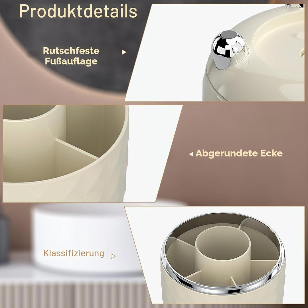 Makeup Brush Holder Organizer 360°Drehbarer Pinsel Organizer mit Deckel Staubdicht Kosmetik Make Up