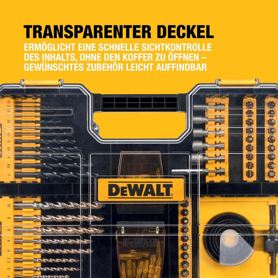 DeWalt Universalset/ MaxiSet (100-tlg., mit HSS-Metallbohrern, Betonbohrern, Lochsägen, Bits 25 mm,