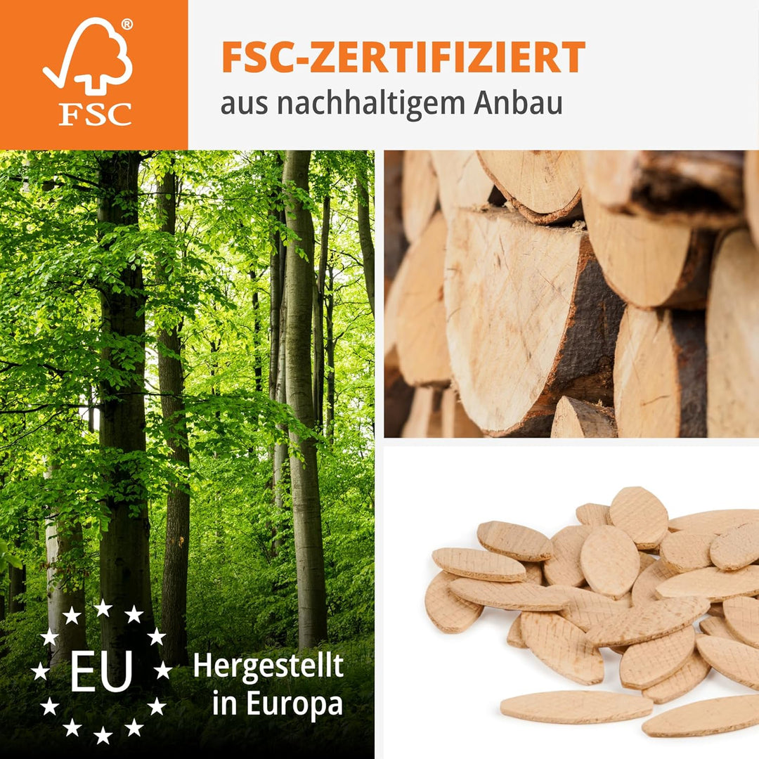 WFix Flachdübel Gr. 10, 250 Stück in Eurobehälter, Buche FSC-zertifiziert, für 4 mm Nut, passend für