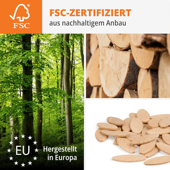WFix Flachdübel Gr. 10, 250 Stück in Eurobehälter, Buche FSC-zertifiziert, für 4 mm Nut, passend für