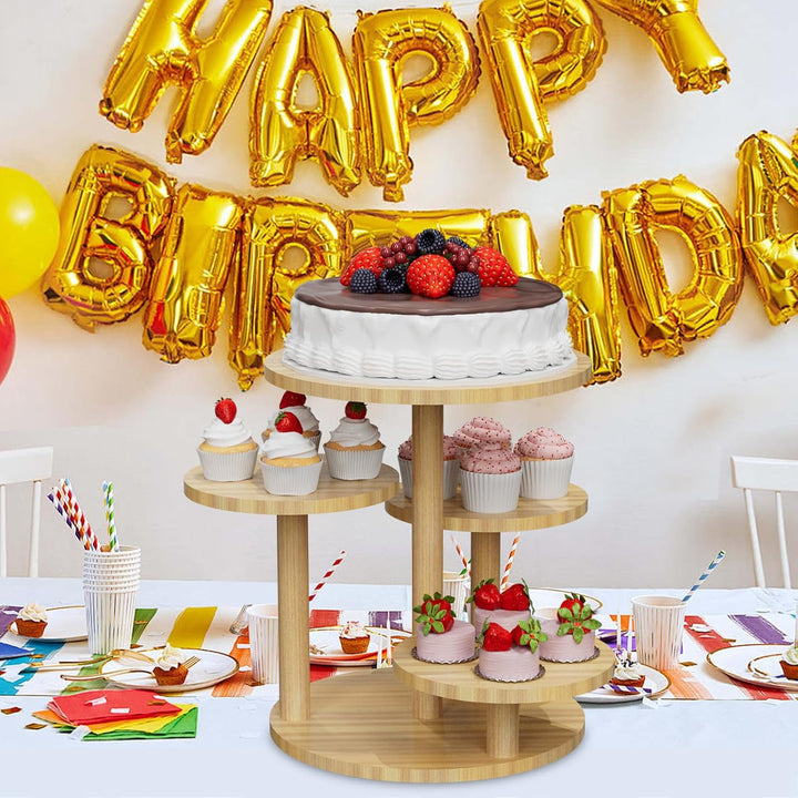 Cupcake Ständer 4-Stöckiger Dessertständer für 30 Cupcakes, Runder Holzturm-Display, Premium-Halter,