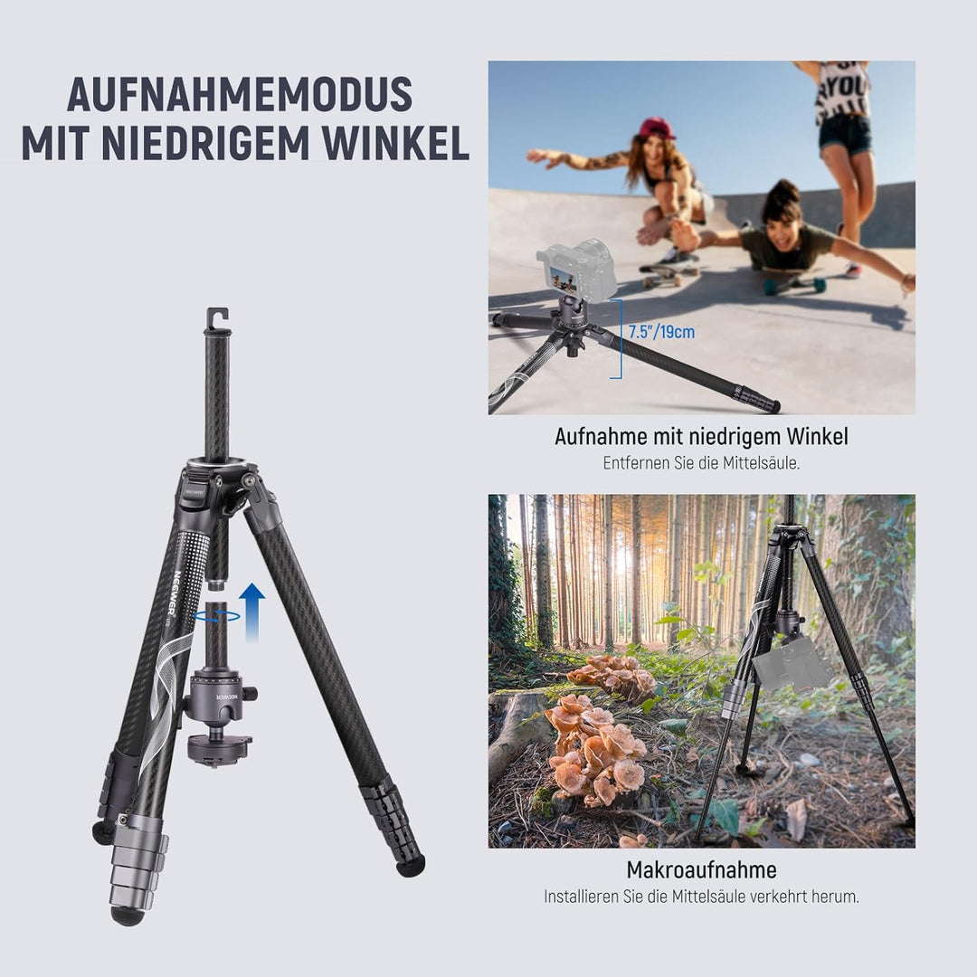 NEEWER LITETRIP 62" Kamera Reisestativ, tragbarer Ständer aus Carbonfaser mit abnehmbarem ±15° Nivel