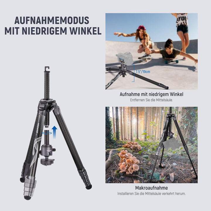 NEEWER LITETRIP 62" Kamera Reisestativ, tragbarer Ständer aus Carbonfaser mit abnehmbarem ±15° Nivel