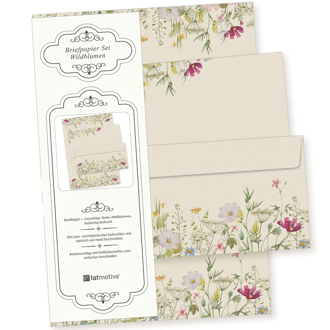TATMOTIVE Wildblumen 25 Sets Briefpapier mit Umschläge, Feines Design, erstklassiges 90g Naturpapier