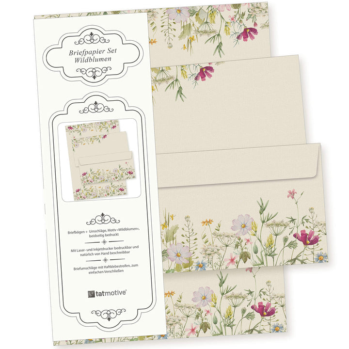 TATMOTIVE Wildblumen 25 Sets Briefpapier mit Umschläge, Feines Design, erstklassiges 90g Naturpapier