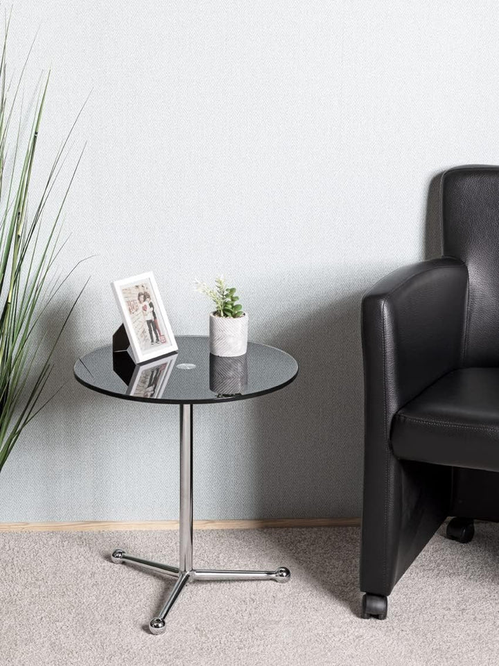 HAKU Beistelltisch Chrom, schwarz, Metall, Sicherheitsglas 10 mm - Masse: H 50 cm x Ø 45 cm, Style: