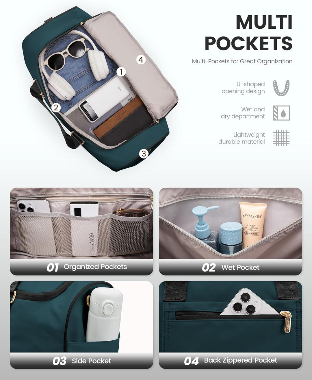 LOVEVOOK Sporttasche Reisetasche Damen, 37L Weekender mit Kulturtasche, Schuhfach & Nassfach, Sport