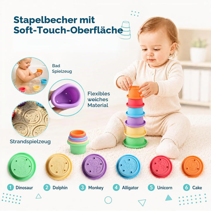 Montessori Stapelturm ab 6 Monate, 3-in-1 Sortier- &amp; Stapelspielzeug | 20 Teile zum Sortieren, Stape