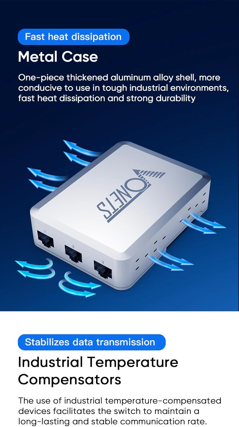 VONETS VS500 Industrie 5 Ports Gigabit Switch Ethernet RJ45 Splitter Extend LAN Netzwerk Port, 4 Por