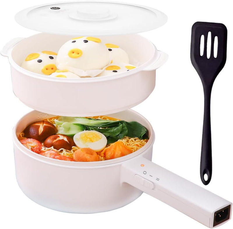 Elektrischer Hot Pot 1.5L mit Dämpfern, Elektrische Pfannen für Braten/Ramen/Fondue/Suppe, geeignet