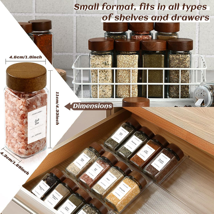 Gewürzgläser aus Glas und Holz, 12×120 ml Gewürzglas-Set mit Akazienholzdeckel Aufbewahrungsbehälter