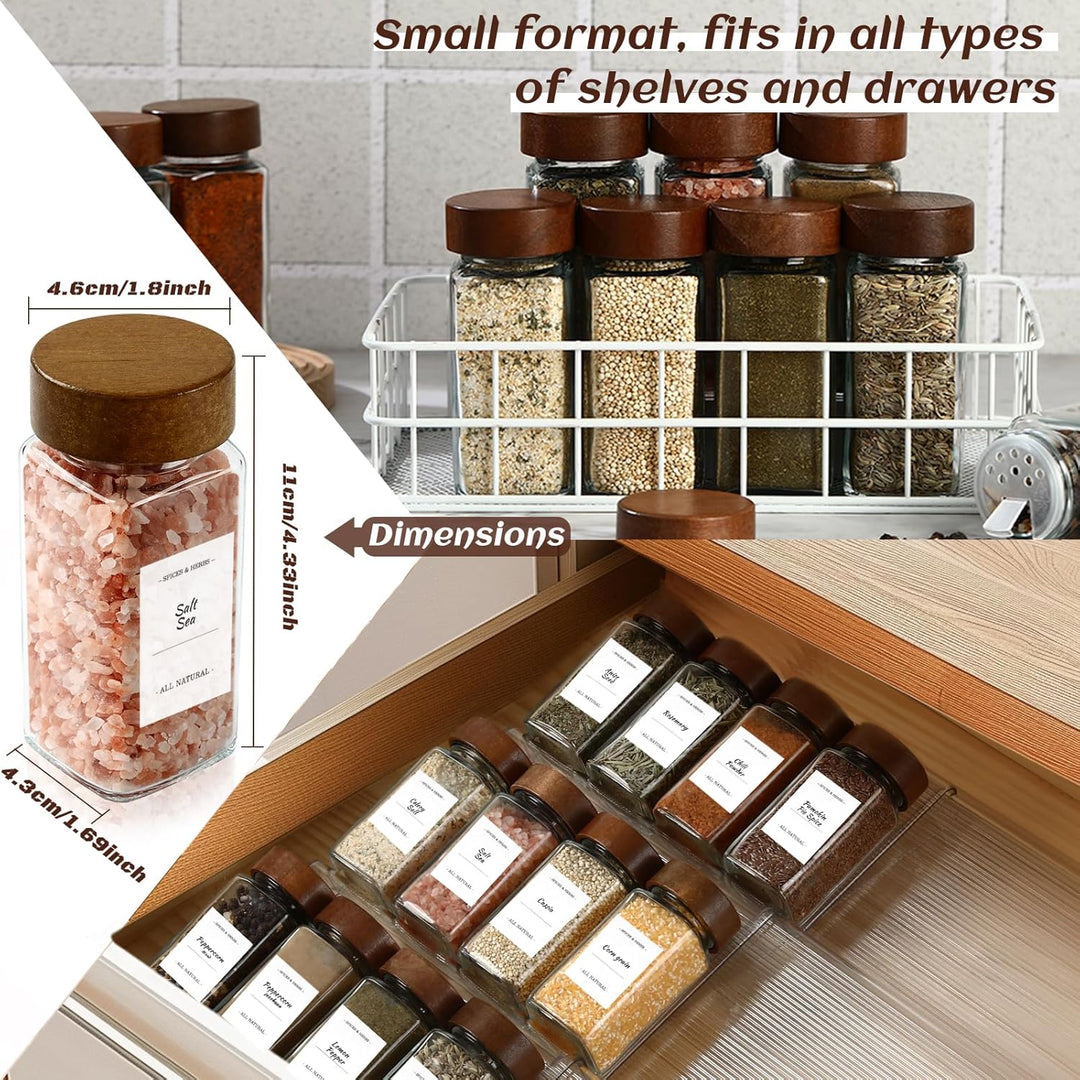 Gewürzgläser aus Glas und Holz, eckig, 24 × 120 ml Gewürzgläser-Set mit Akazienholzdeckel Aufbewahru