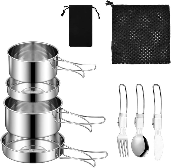 SLTAXAR Camping Kochgeschirr Set Edelstahl Kochtopf mit Pfanne Outdoor Kochgeschirr Picknick Topf 2-