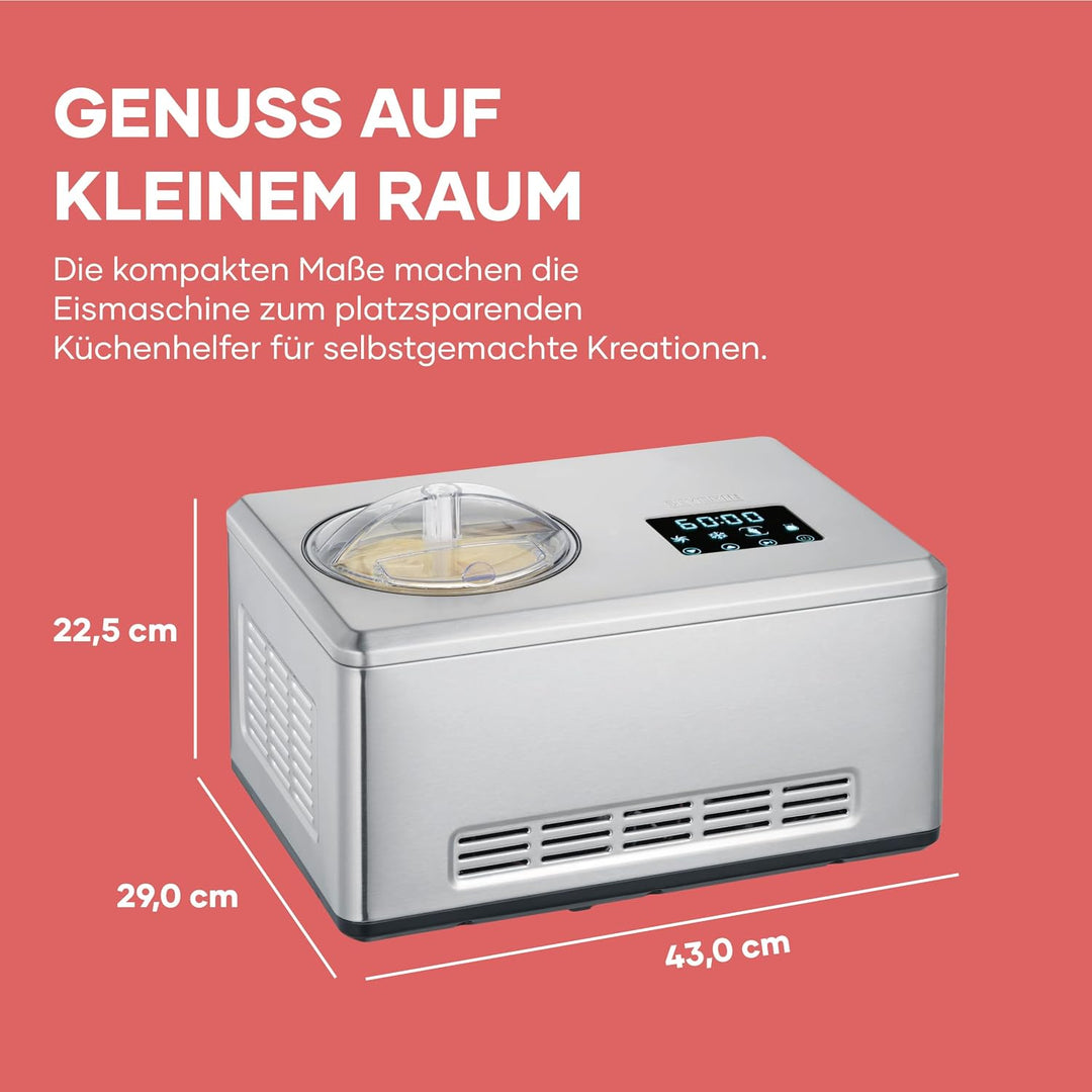 Severin 2-in-1 Eismaschine mit Joghurtfunktion, Inkl. Eisbehälter (2L) und Rezeptbuch, Digitaler Tim