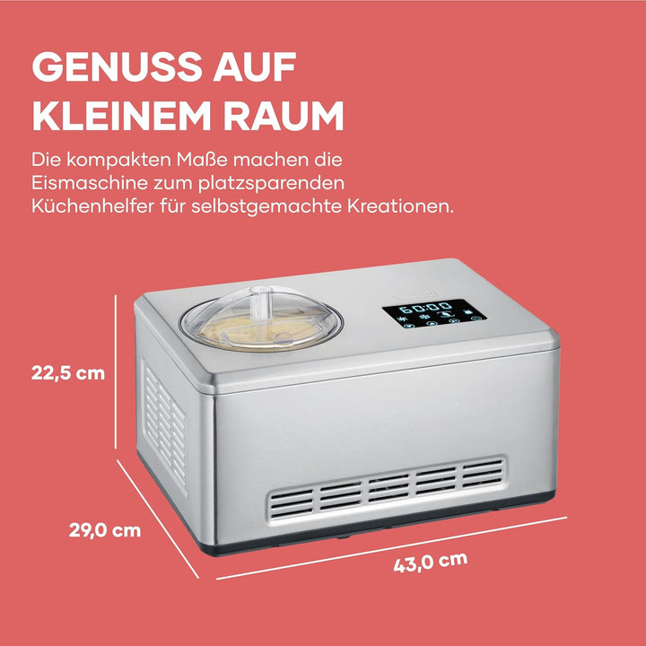 Severin 2-in-1 Eismaschine mit Joghurtfunktion, Inkl. Eisbehälter (2L) und Rezeptbuch, Digitaler Tim