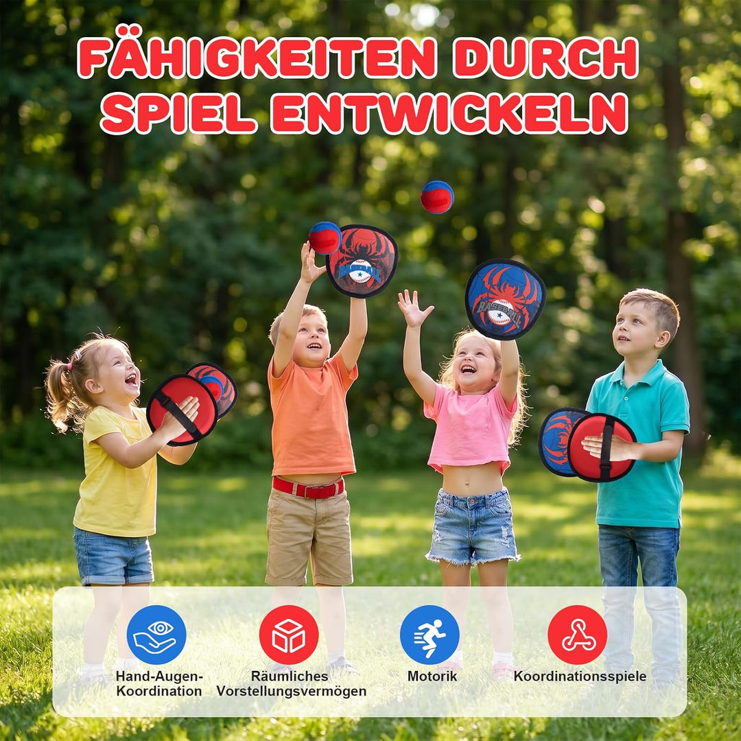 Klettball Set mit 4 Fangscheiben 4 Bälle, Klettballspiel für Kinder ab 3-12 | Ballspiele für Drausse