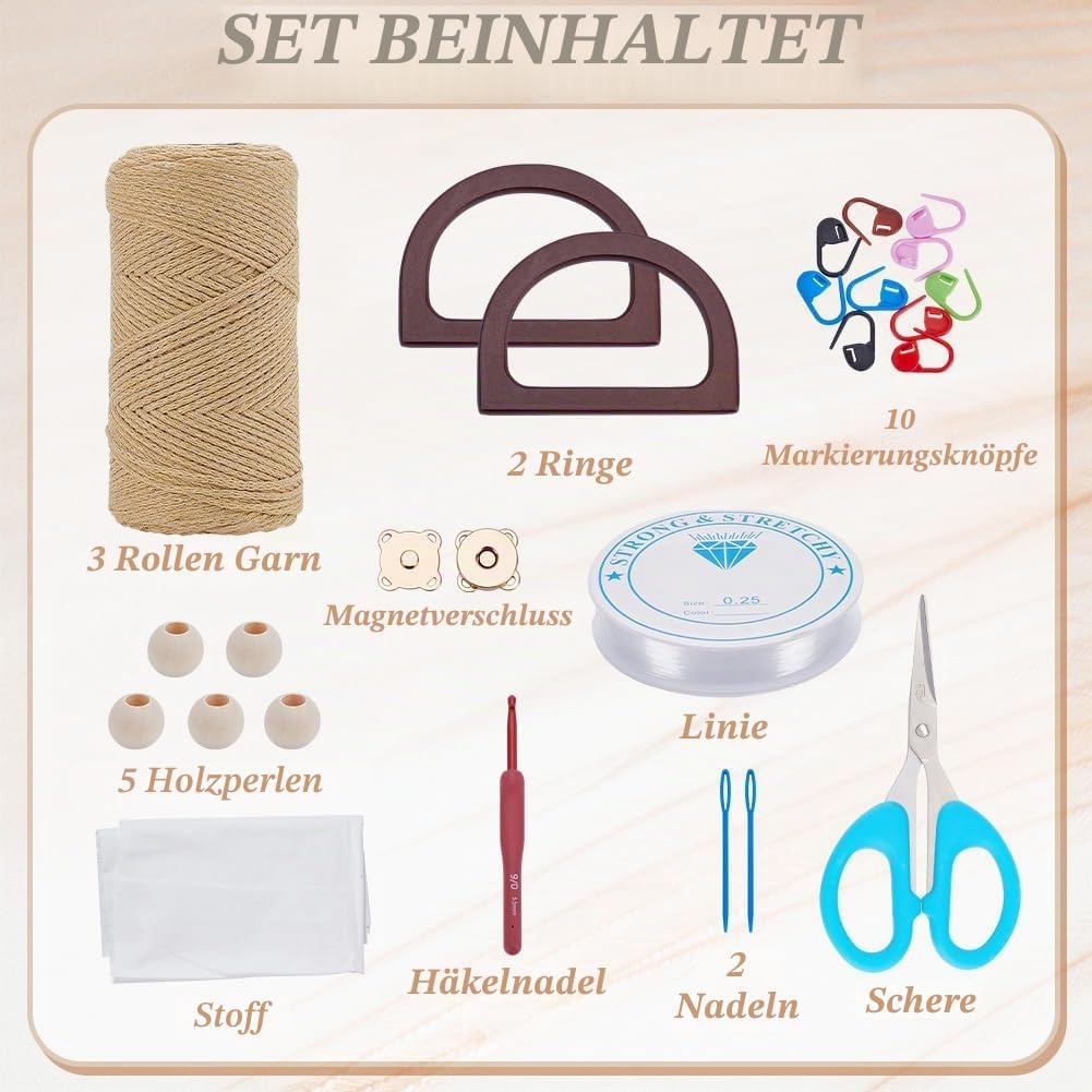 INFUNLY DIY Häkeltaschen Set für Anfänger Erwachsene Khaki Tasche Häkelset mit Schritt für Schritt V