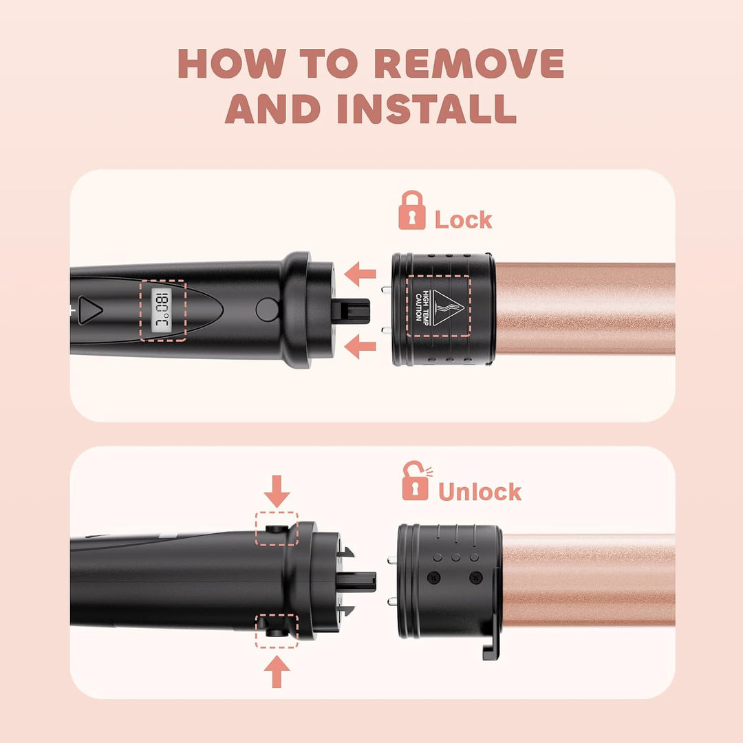 NWOUIIAY Lockenstab 5 in 1 LCD Lockenstab Grosse Locken & Kleine Locken, Lockenstäbe mit Keramikbesc