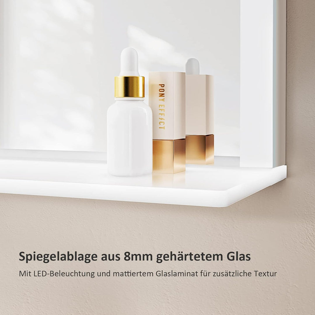 EMKE Badspiegel mit Beleuchtung 80x60cm, Badezimmerspiegel mit Ablage, Antibeschlag, Kaltweiss Licht