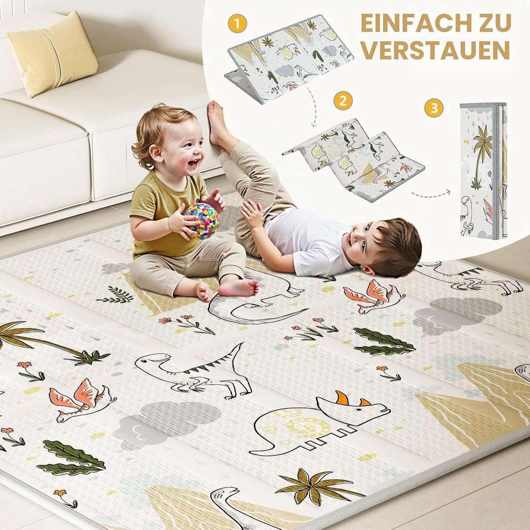 Laufstall Baby mit Matratze, Beige 120x120 Kleines Laufgitter Baby mit Matte, Laufstall für Apartmen