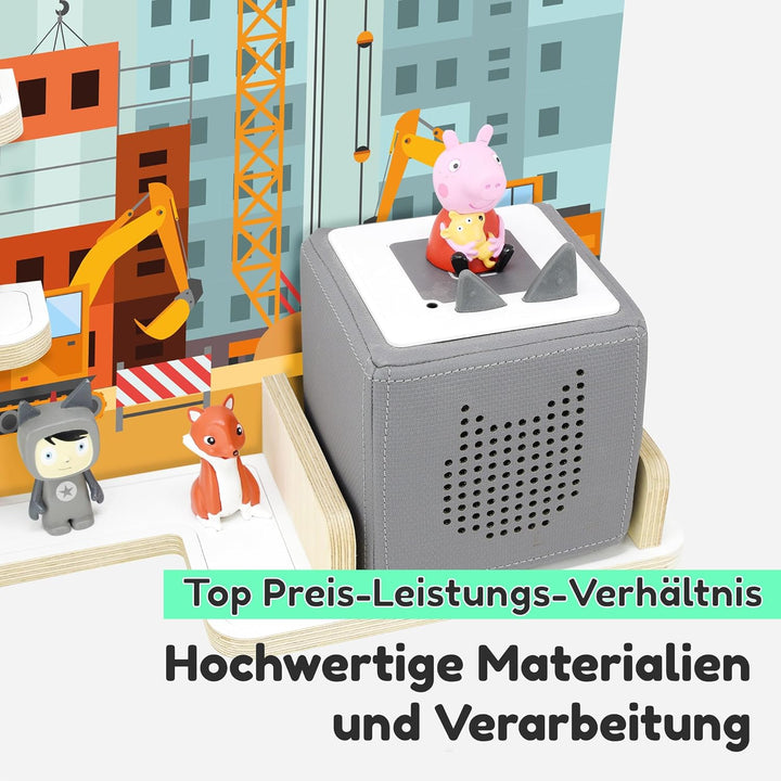 stadtecken Holzregal für Musikbox I Baustelle, mittel I Geeignet für die Toniebox und ca. 30 Tonies