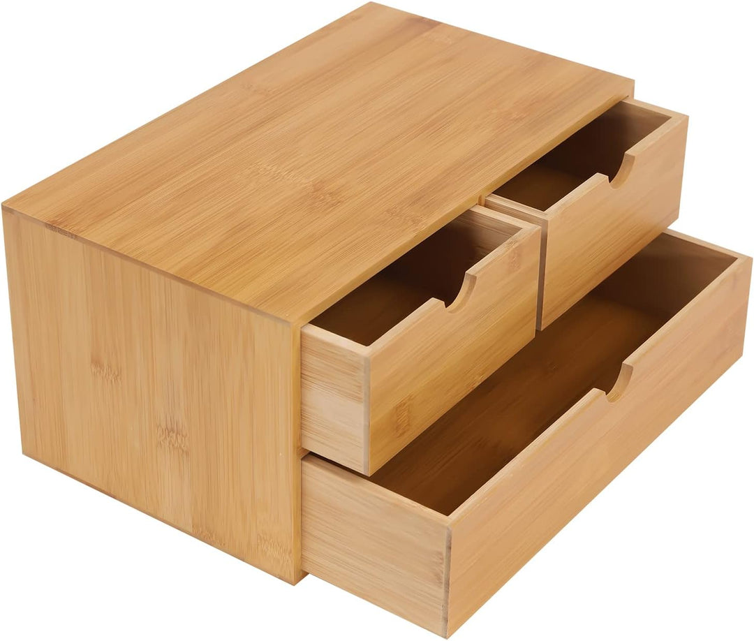 Bambus Schreibtisch-Organizer mit 3 Schubladen | 33x19x16cm Naturfarben | Schubladenbox für Büro & K