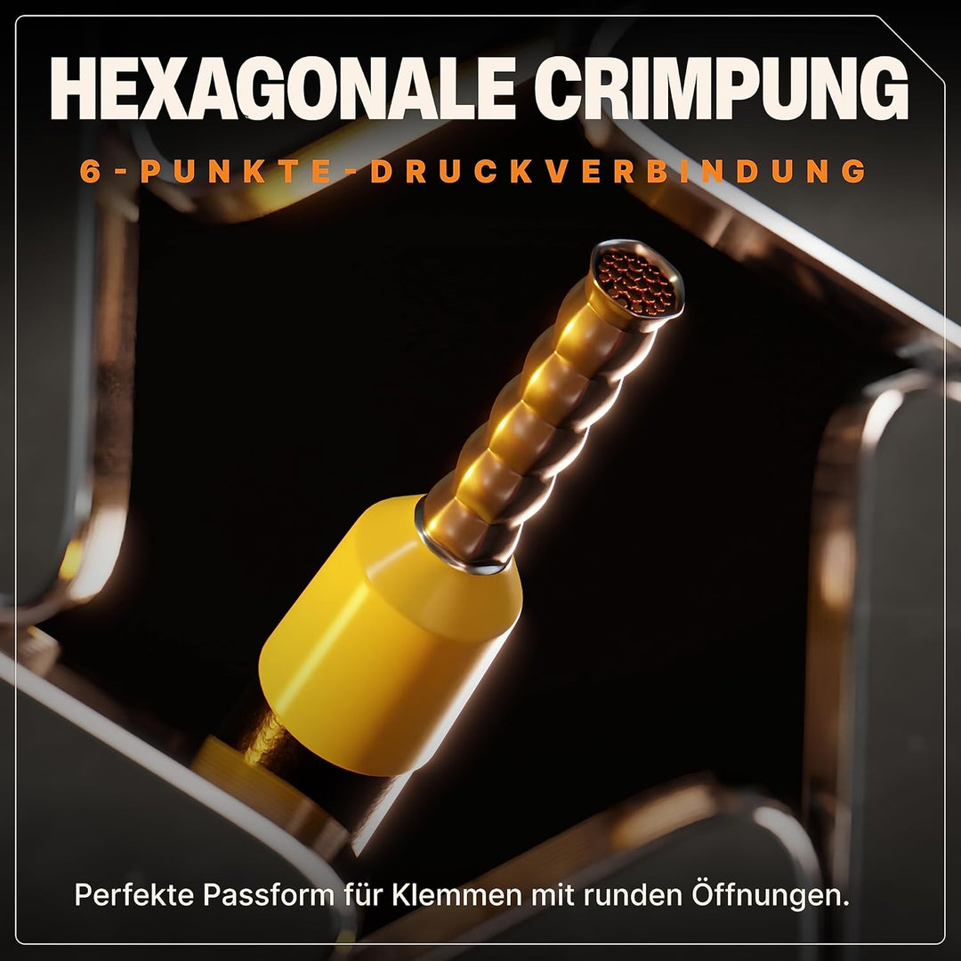 BAURIX® Sechskant Crimpzange mit 2000 Aderendhülsen Set I Aderendhülsenzange selbsteinstellend [Für