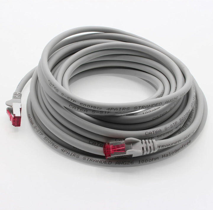 1aTTack.de 30m - grau - 1 Stück - Netzwerkkabel CAT6a (10Gb/s) S-FTP CAT 6a Lankabel - GHMT zertifiz