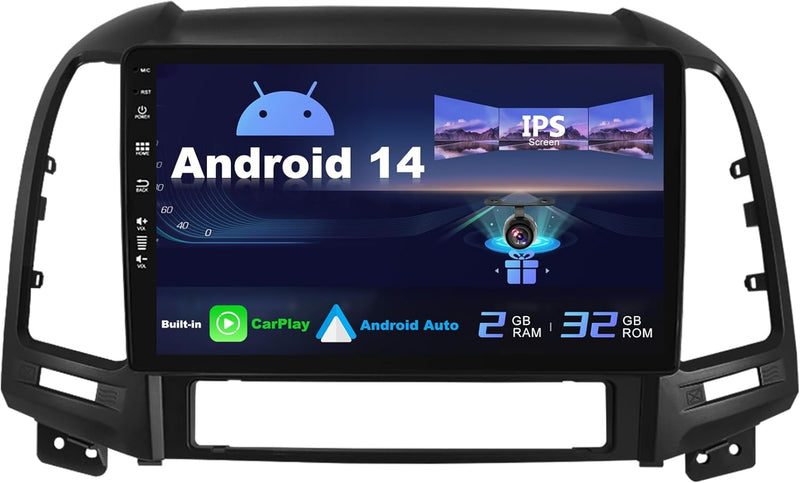 SXAUTO Android 12 IPS Autoradio Passt für Hyundai Santa FE (2006-2012) - Eingebaut CarPlay/Android A