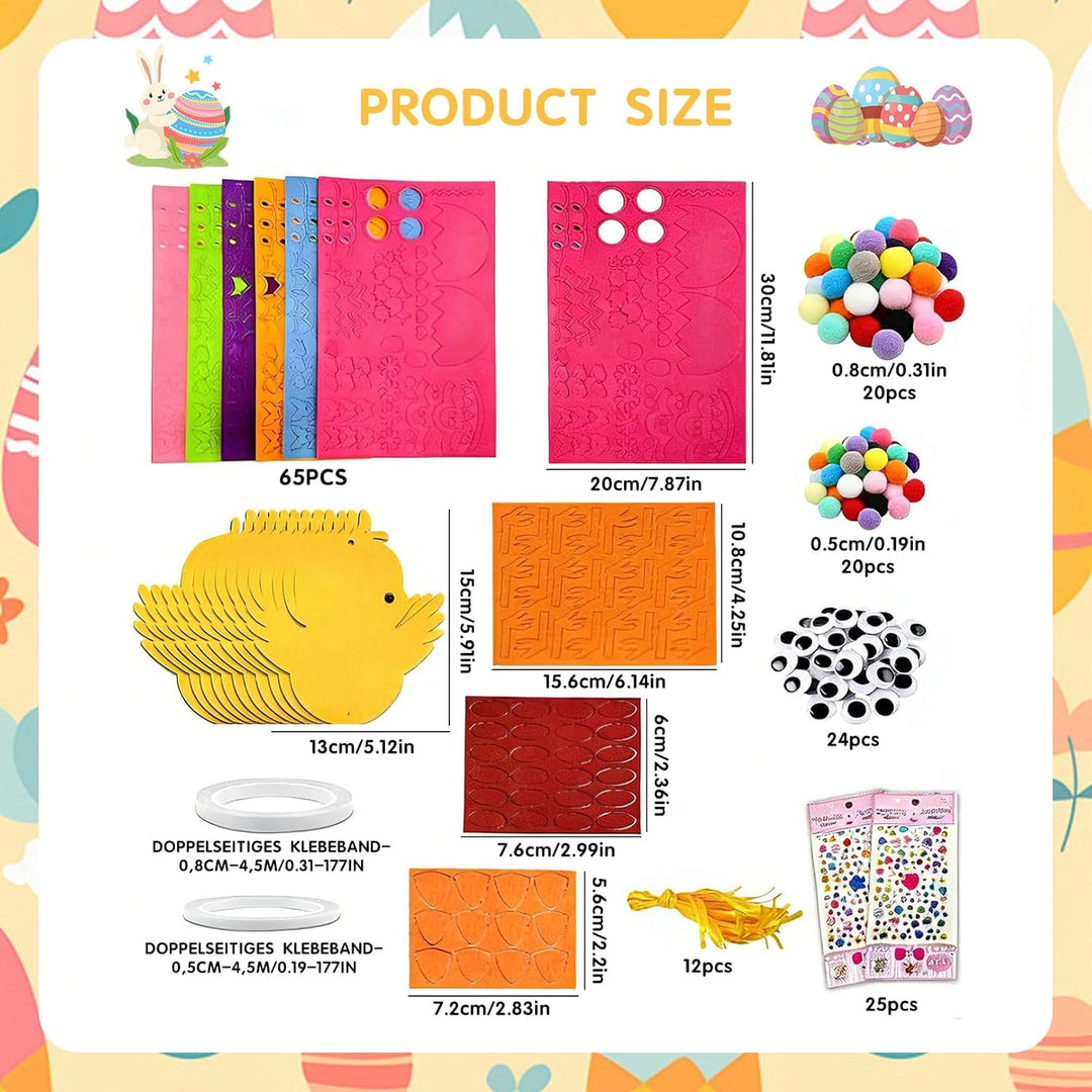 PIujsym 12 Stück Bastelset Ostern Kinder Filz Küken - Oster Bastelset DIY Anhänger zum Aufhängen & D