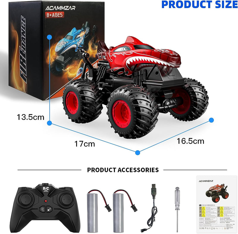 ACAMMZAR Ferngesteuertes Auto, 2.4GHz 20+km/h Ferngesteuertes RC Monster Truck mit 2 Akkus 60 Mins+,