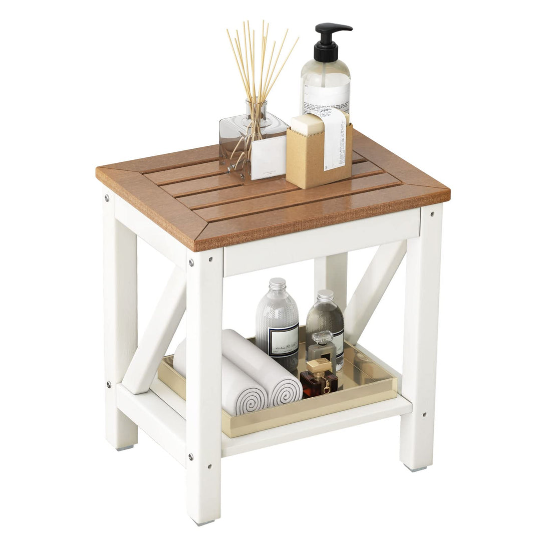 GOPLUS 2-stufige Duschbank, Duschhocker mit Ablage, Badezimmer Duschstuhl Badhocker für Bad-Spa und