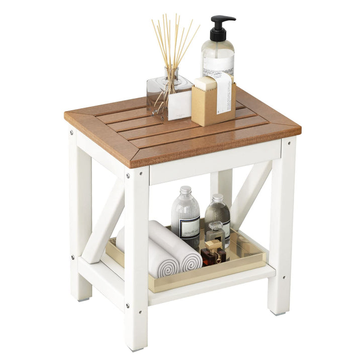 GOPLUS 2-stufige Duschbank, Duschhocker mit Ablage, Badezimmer Duschstuhl Badhocker für Bad-Spa und