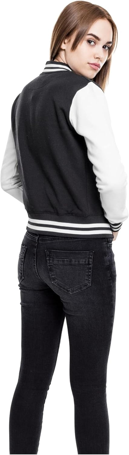 Urban Classics Damen Ladies College Sweat Jacket XS Blk/Wht, XS Blk/Wht