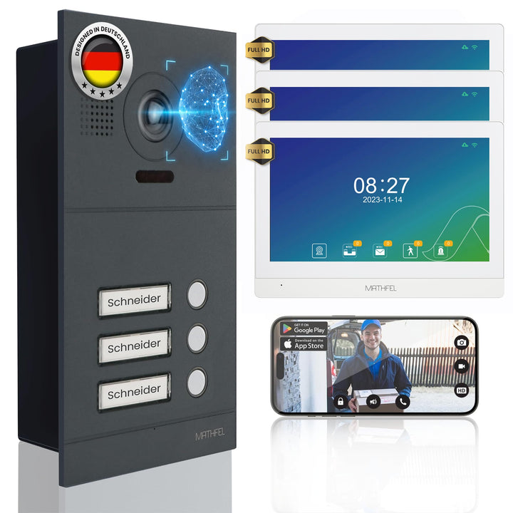 Mathfel 2-Draht IP Video-Türsprechanlage mit Türöffner – Full-HD Kamera, 10" Monitor & App-Steuerung