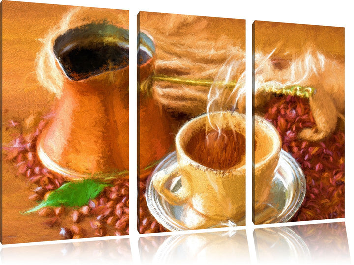Pixxprint heisser Kaffee Bunstift Effekt 3-Teiler Leinwandbild 120x80 Bild auf Leinwand
