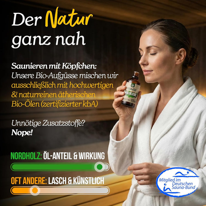 NORDHOLZ® Saunaaufguss BIO [NATURREINE ÄTHERISCHE BIO-ÖLE] Sauna Aufgussmittel 
