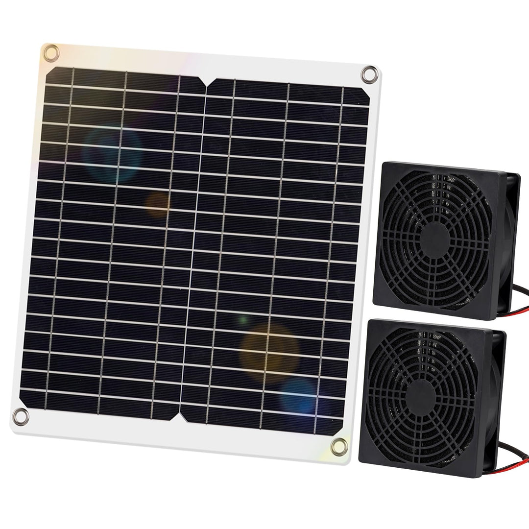 MUALROS Solar Ventilator, 15W Solarpanel Ventilator mit DC Doppelventilator für kleine Hühnerställe,