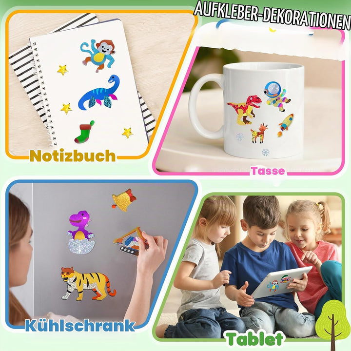 URMYWO Folienspass Kinder, Dinosaurier und Weltraum Foil Art FüR Kinder,Bastelsets FüR MäDchen Junge