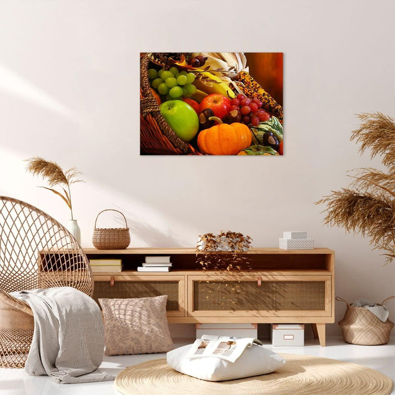 ARTTOR Bilder auf Leinwand Weidenkorb Obst Gemüse Leinwandbild 70x50cm Wandbilder Dekoration Wohnzim