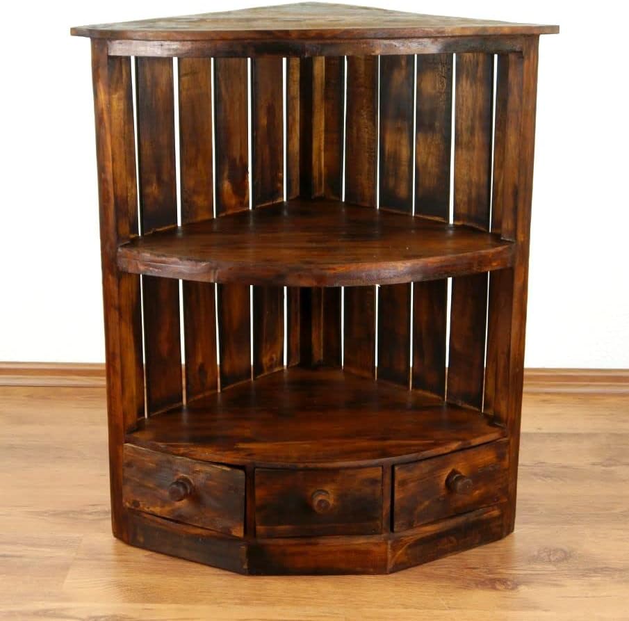 livasia Eckregal mit Schubladen, Standregal, Bücherregal, Holzregal (braun), Braun