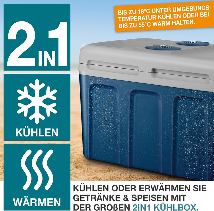 TOM 2in1 XXL Kühlbox 40l mit Kühl- und Heizfunktion – elektrische Coolbox mit Rollen – 230V & 12V St